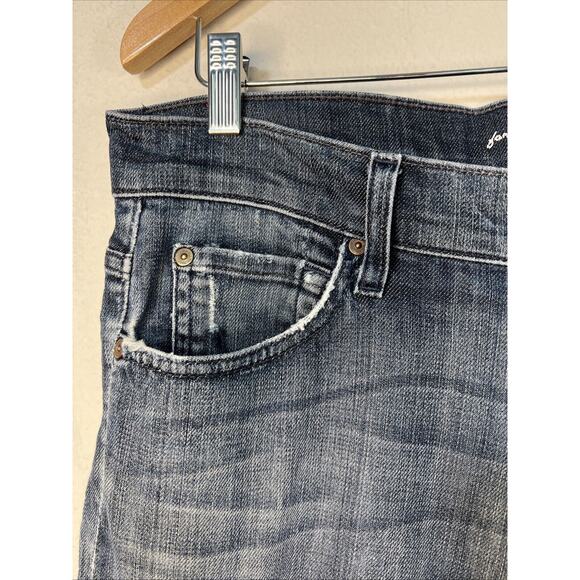 7 For All Mankind Jeans size 33 Blue Austyn Regular Fit Straight Leg Stretch - Picture 2 of 12